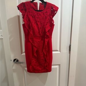 BCBGMaxAzria Red Lace Ruffle Mini Dress Sz 4
